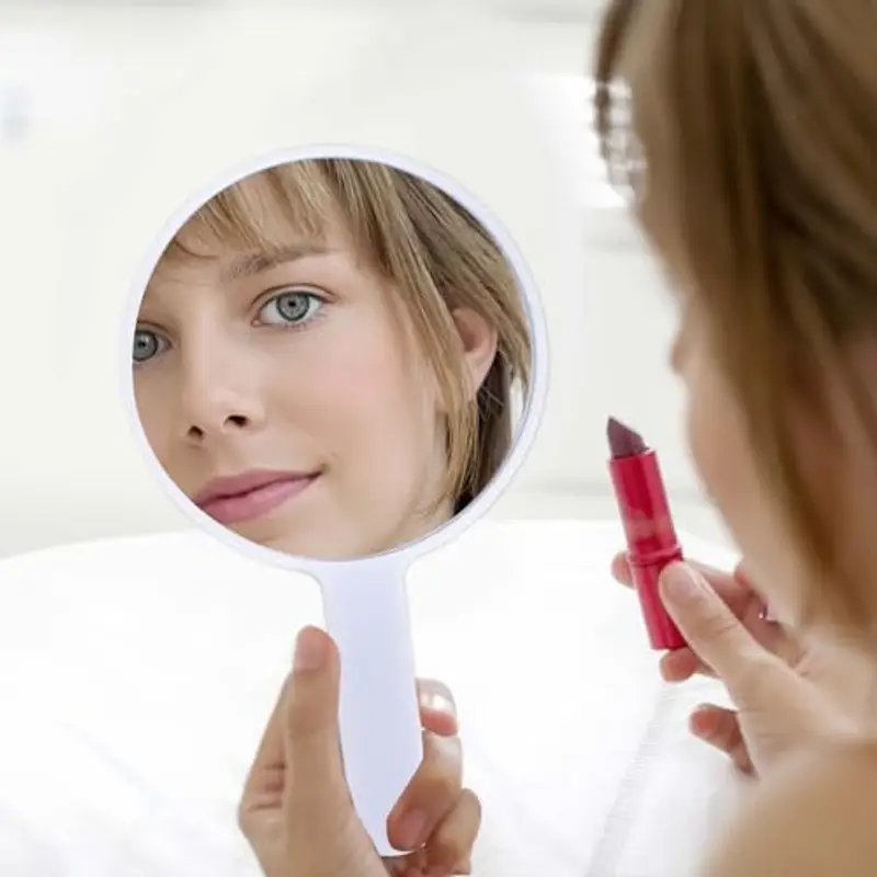 Specchio con Manico, Specchio Portatile Professionale, Specchio Barbiere con Comoda Maniglia, Specchio Cosmetico Forma Rotonda, Sostenibile e Durevole, Perfetto per Radersi o Applicare il Trucco(Bianco) miniatura 3