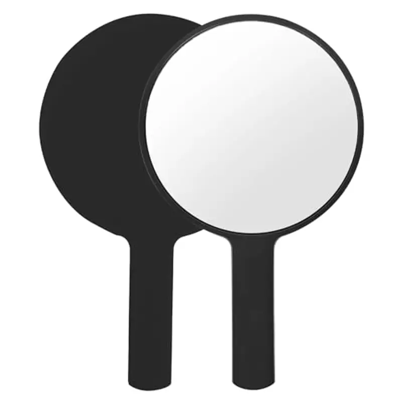 Specchio con Manico,Specchio Portatile Professionale,Specchio Barbiere con Comoda Maniglia,Specchio Cosmetico Forma Rotonda,Sostenibile e Durevole,Perfetto per Radersi o Applicare il Trucco (Nero)
