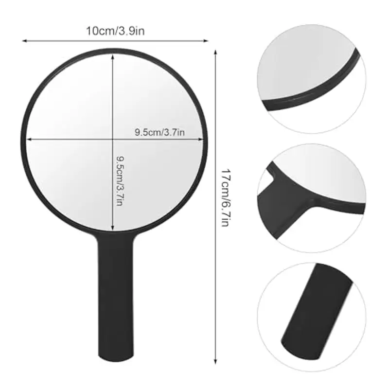 Specchio con Manico, Specchio Portatile Professionale, Specchio Barbiere con Comoda Maniglia, Specchio Cosmetico Forma Rotonda, Sostenibile e Durevole, Perfetto per Radersi o Applicare il Trucco (Nero) miniatura 2