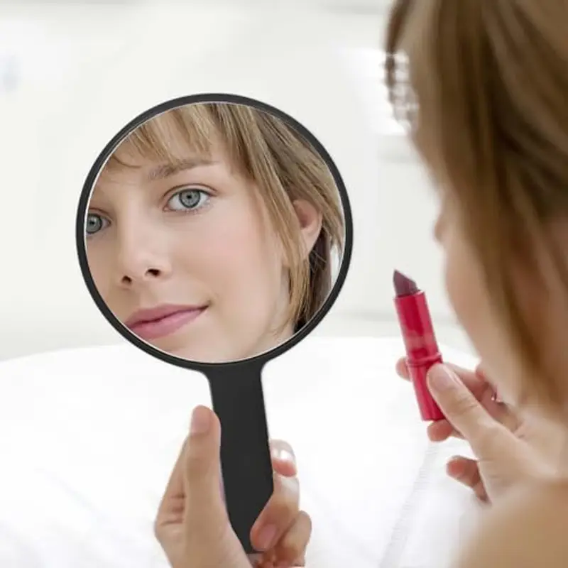 Specchio con Manico, Specchio Portatile Professionale, Specchio Barbiere con Comoda Maniglia, Specchio Cosmetico Forma Rotonda, Sostenibile e Durevole, Perfetto per Radersi o Applicare il Trucco (Nero) miniatura 3