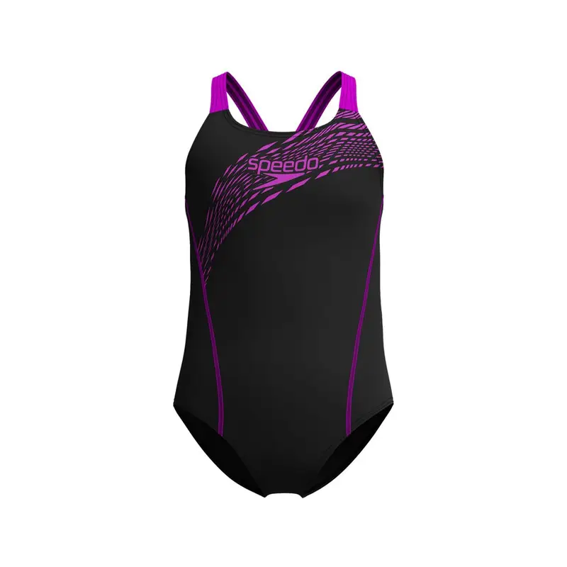 Costume Intero Piscina Medley Nero Fucsia Bambina 5-6 Anni