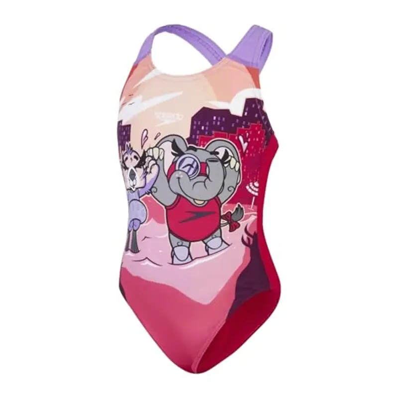 Speedo Infant Girl's Learn to Swim Printed Crossback Swimsuit | Chlorine Resistant | Recycled Fabric | Stretchy Fabric,