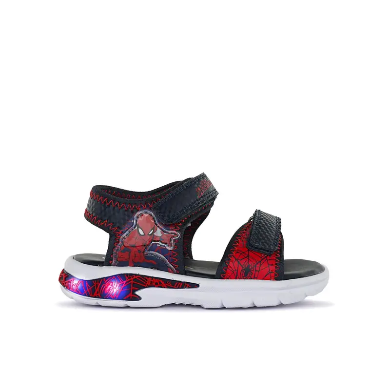 Sandali blu da bambino stampa cartoon Spiderman con strappi e luci