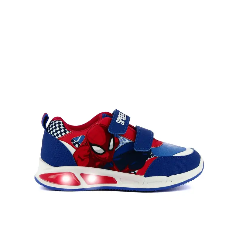 Sneakers blu stampa cartoon con doppio velcro e luci