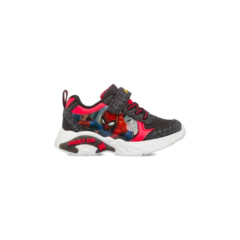 Sneakers nere e rosse da bambino stampa cartoon Spiderman con luci e velcro