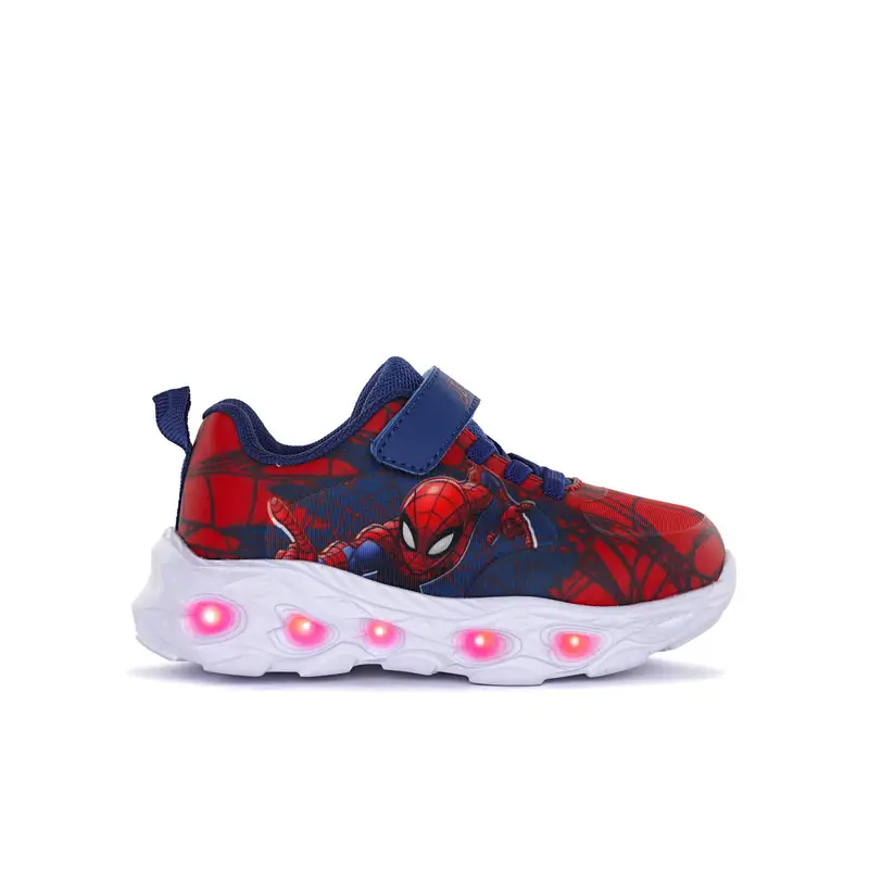 Sneakers rosse da bambino con stampa cartoon Spiderman e luci