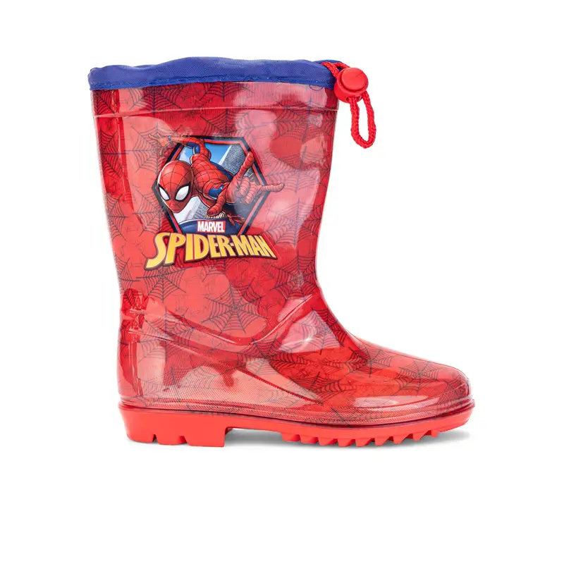 Stivaletti rossi bambino da pioggia in gomma con stampa cartoon Spiderman