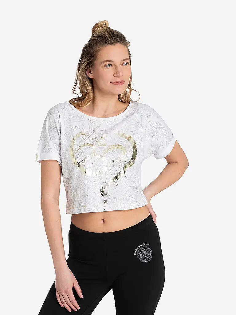 Yogashirt crop da donna OM Time bianco | XS