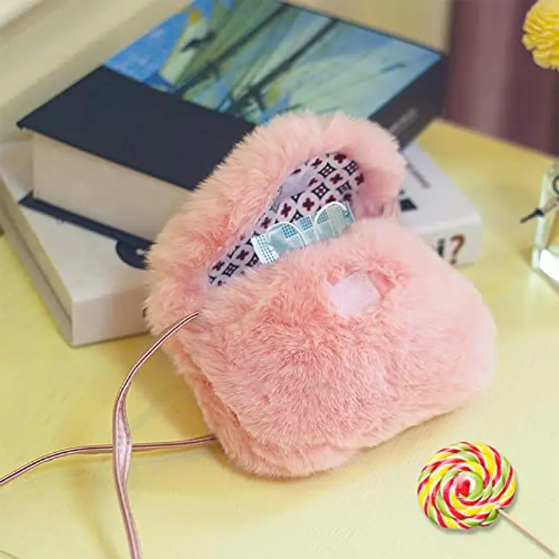 Spldsun Borsa Piccola in Peluche, Borsetta Principessa Peluche, Borsa Peluche Bambina, per Bambini 3-5 Anni, Contenitore Chiavi, Fazzoletti, Maschere, Carte (Rosa) miniatura 3