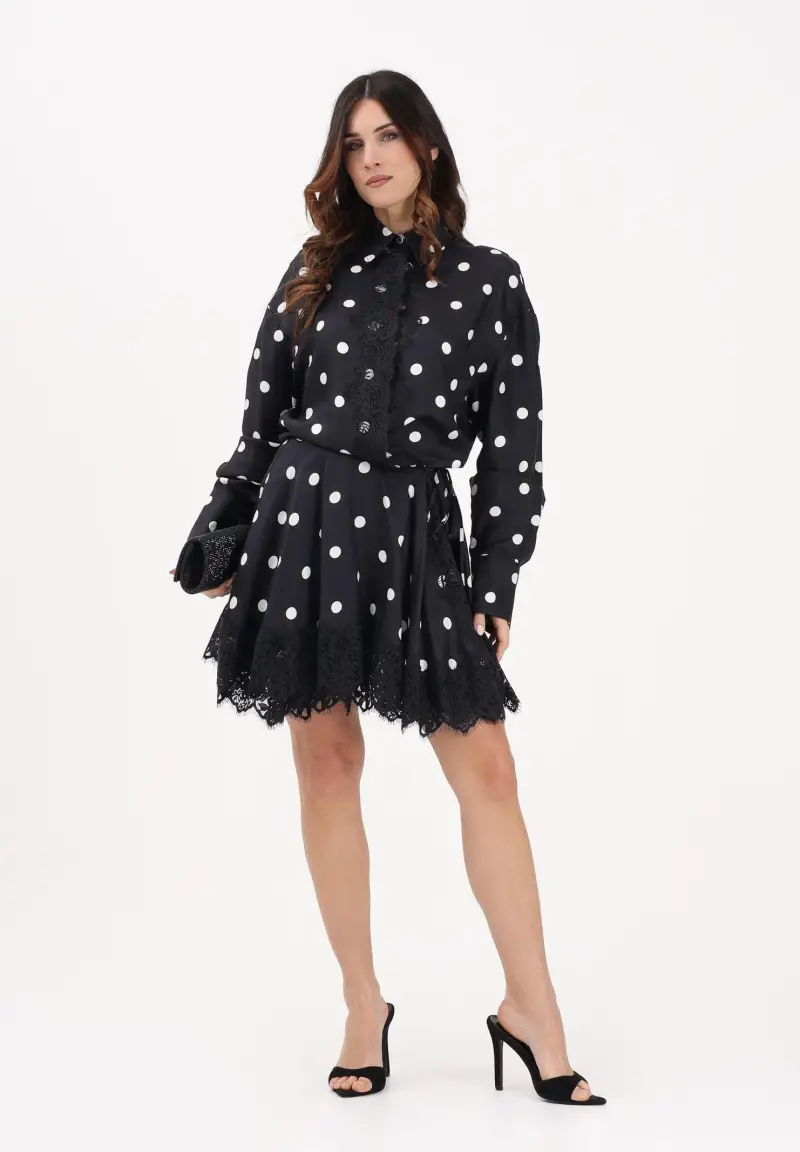 Abito corto SPXBOSSO nero da donna in tessuto fluido a pois miniatura 2