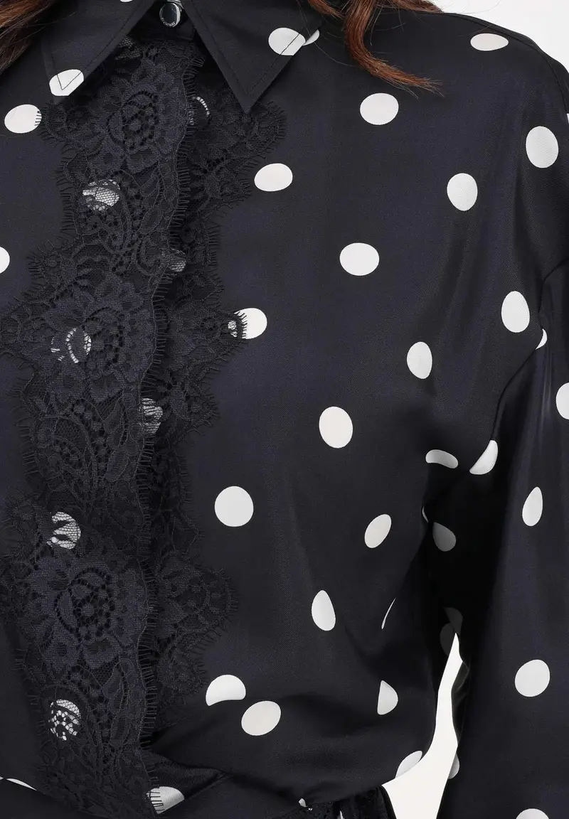 Abito corto SPXBOSSO nero da donna in tessuto fluido a pois miniatura 3