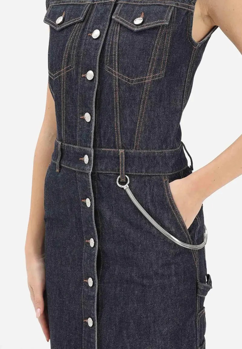 Abito midi SPDFARFALLA in denim blu da donna miniatura 3
