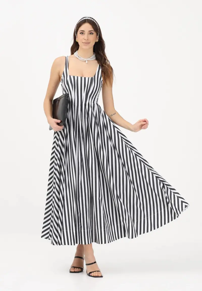 Abito midi SPXFILMATO bianco e nero da donna con fantasia a righe miniatura 2