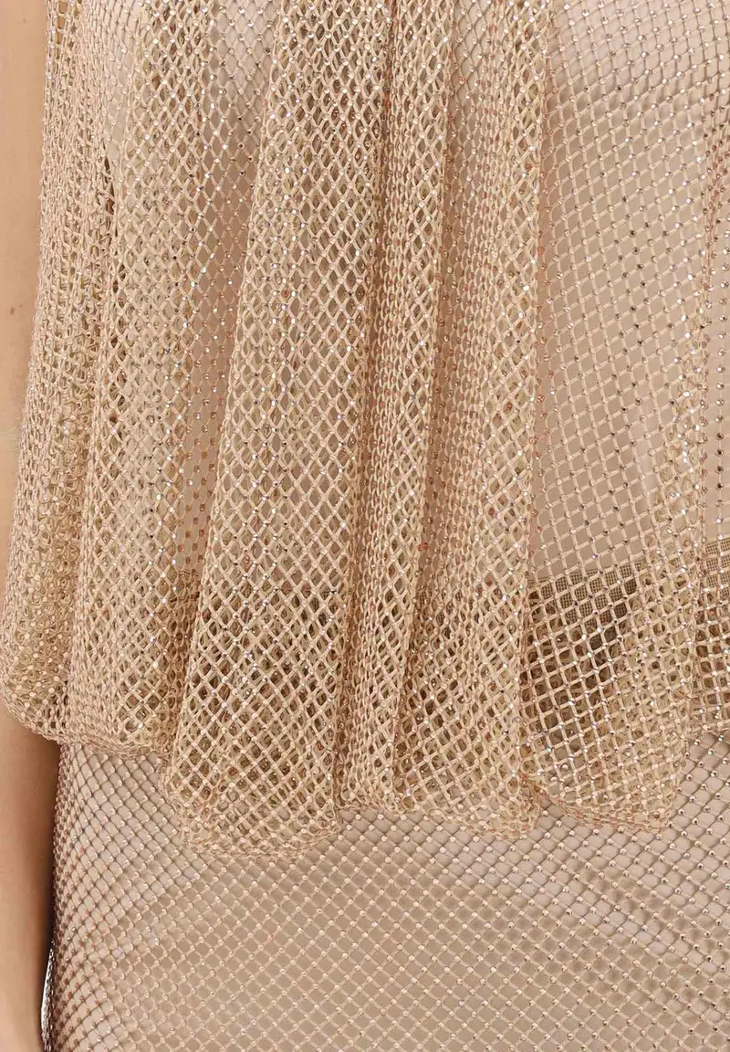 Abito midi SPXPAPPA oro da donna in rete con strass miniatura 3