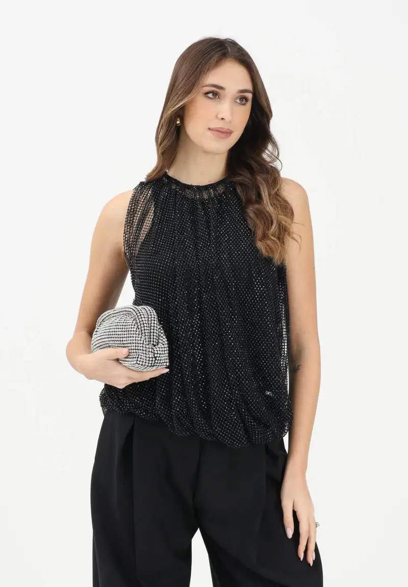 Canotta SPXNODO nera da donna in rete con strass miniatura 2