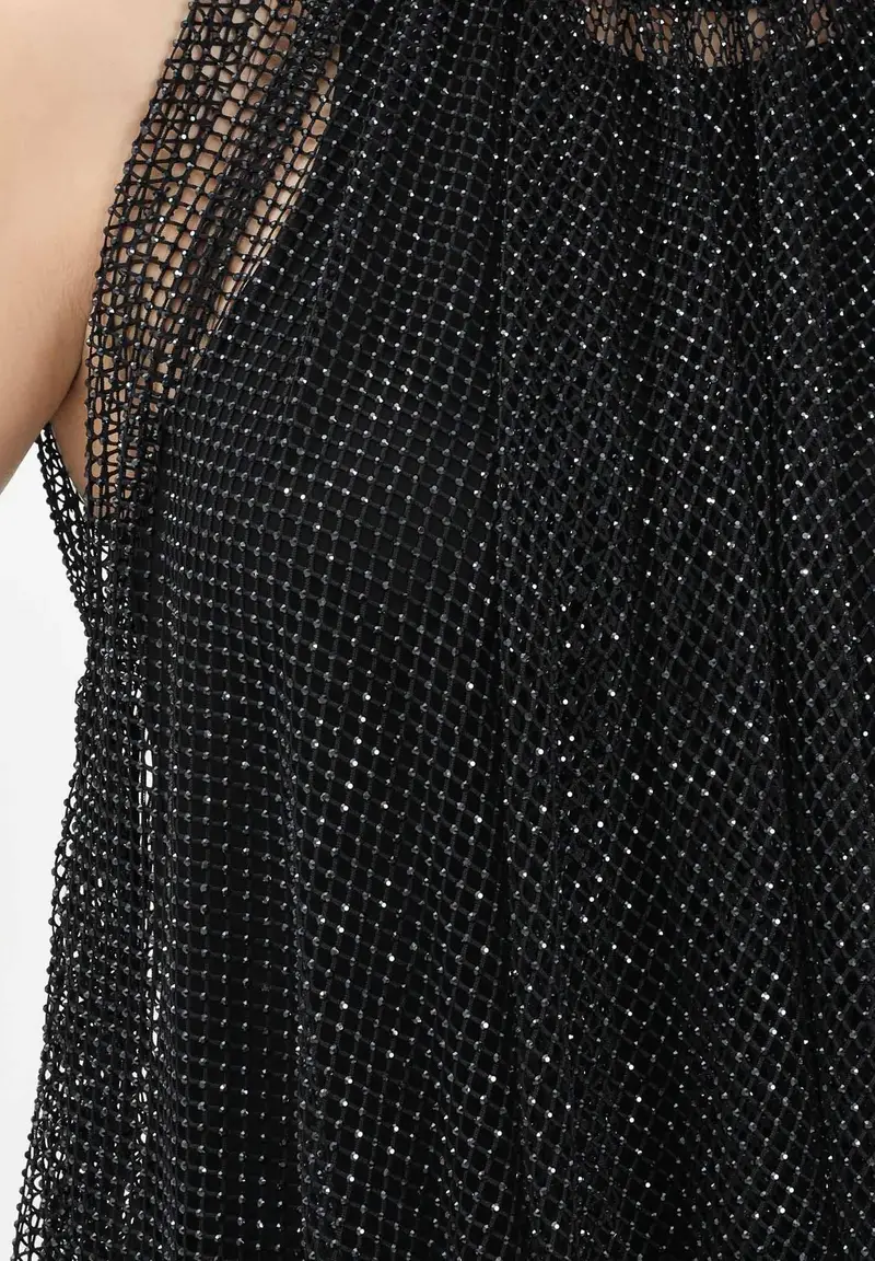 Canotta SPXNODO nera da donna in rete con strass miniatura 3