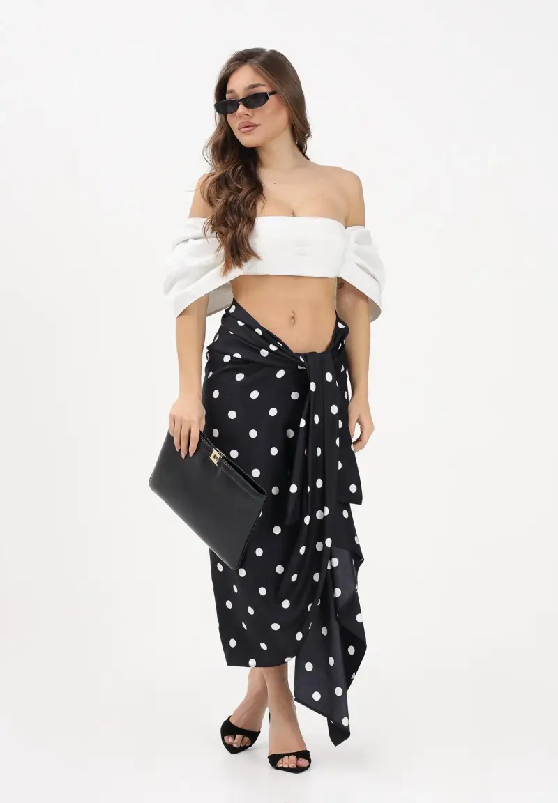 Gonna midi SPXGENTILE nera da donna con stampa a pois miniatura 2