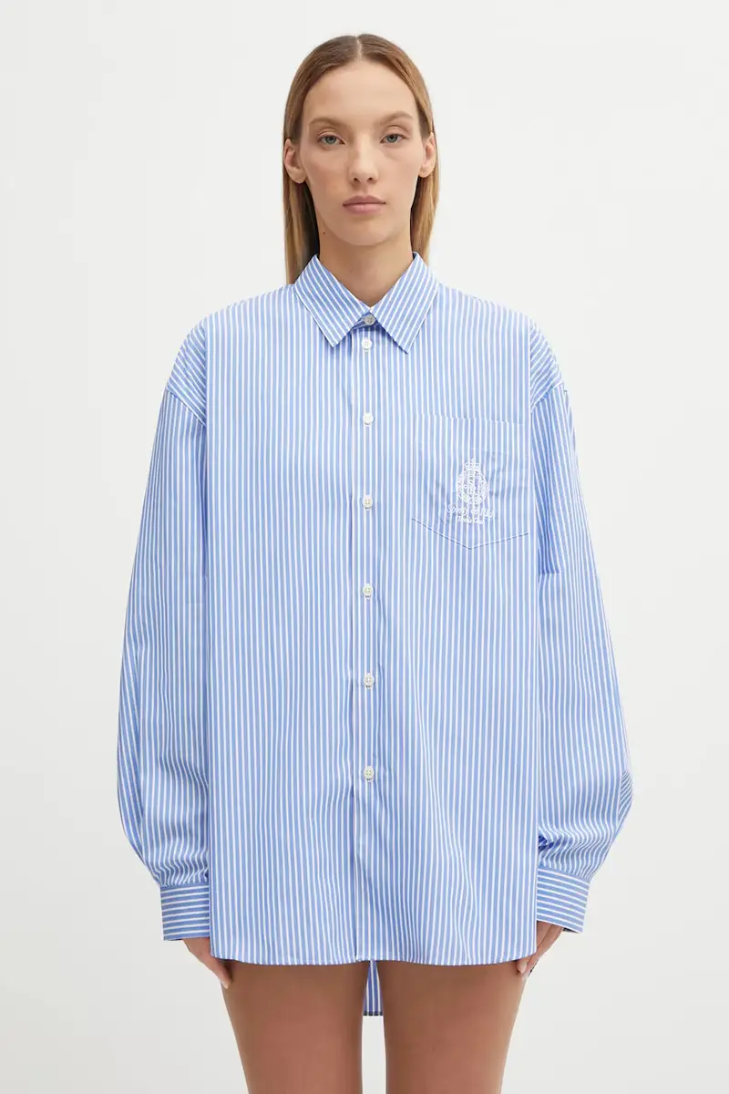 camicia in cotone Crown Tennis Oversized donna colore blu SI006621304ST08