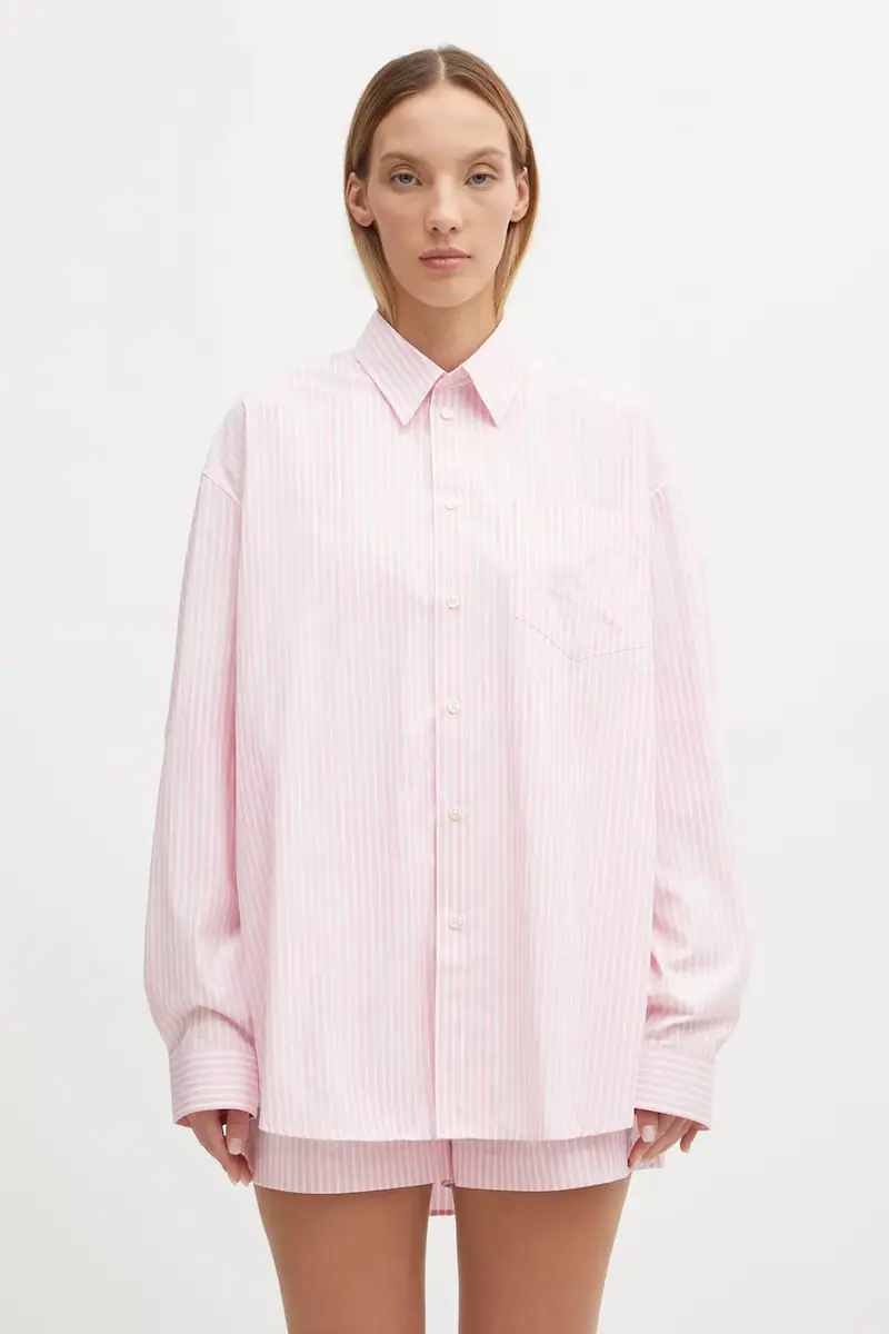 camicia in cotone Eden Script Oversized donna colore rosa SI00760673ST64
