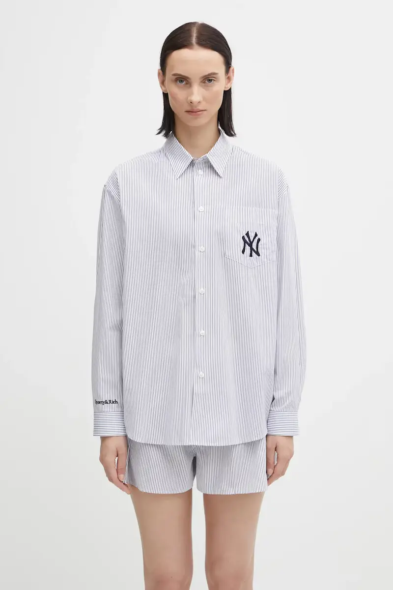 camicia in cotone Yankees Serif Oversized donna colore blu navy SI006623631ST09
