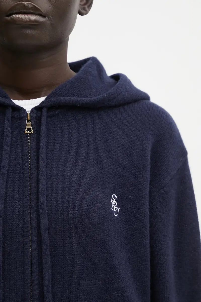 felpa di lana SRC Cashmere donna colore blu navy con cappuccio CA00264302BL106 miniatura 4