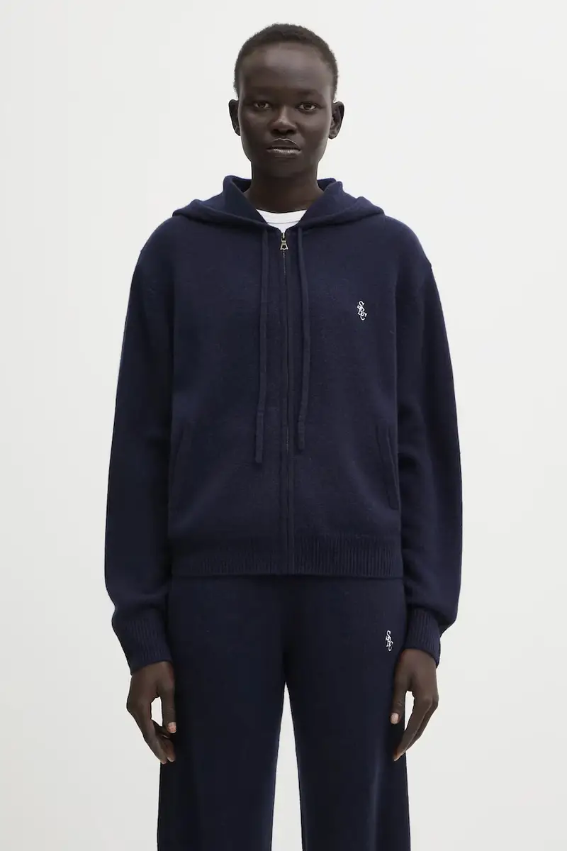 felpa di lana SRC Cashmere donna colore blu navy con cappuccio CA00264302BL106