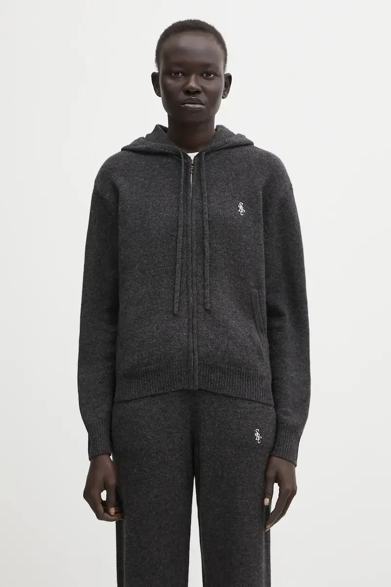 felpa di lana SRC Cashmere donna colore grigio con cappuccio CA00264302GY11