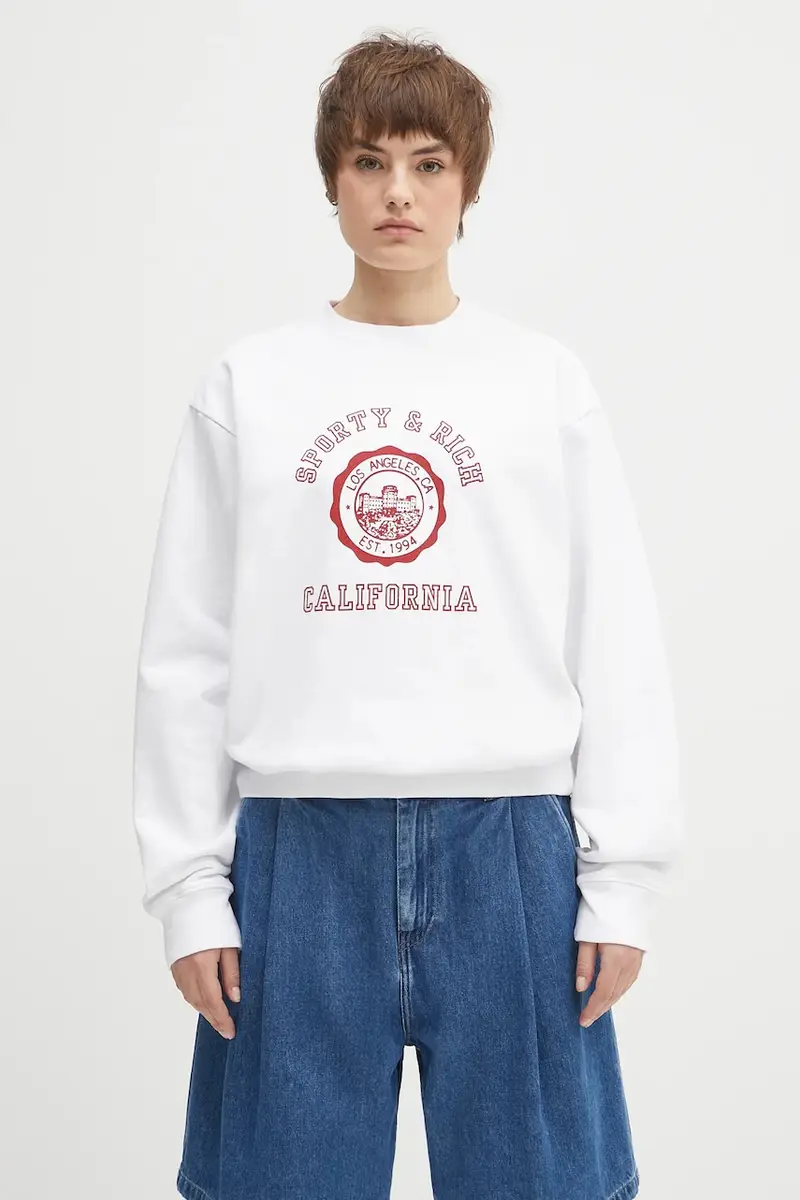 felpa in cotone California Emblem Crewneck colore bianco ST071606508WH01