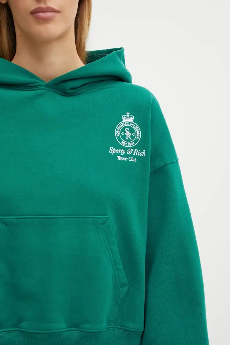 felpa in cotone Crown Tennis Embroidered Cropped donna colore verde con cappuccio con applicazione ST074621426GR03 miniatura 4