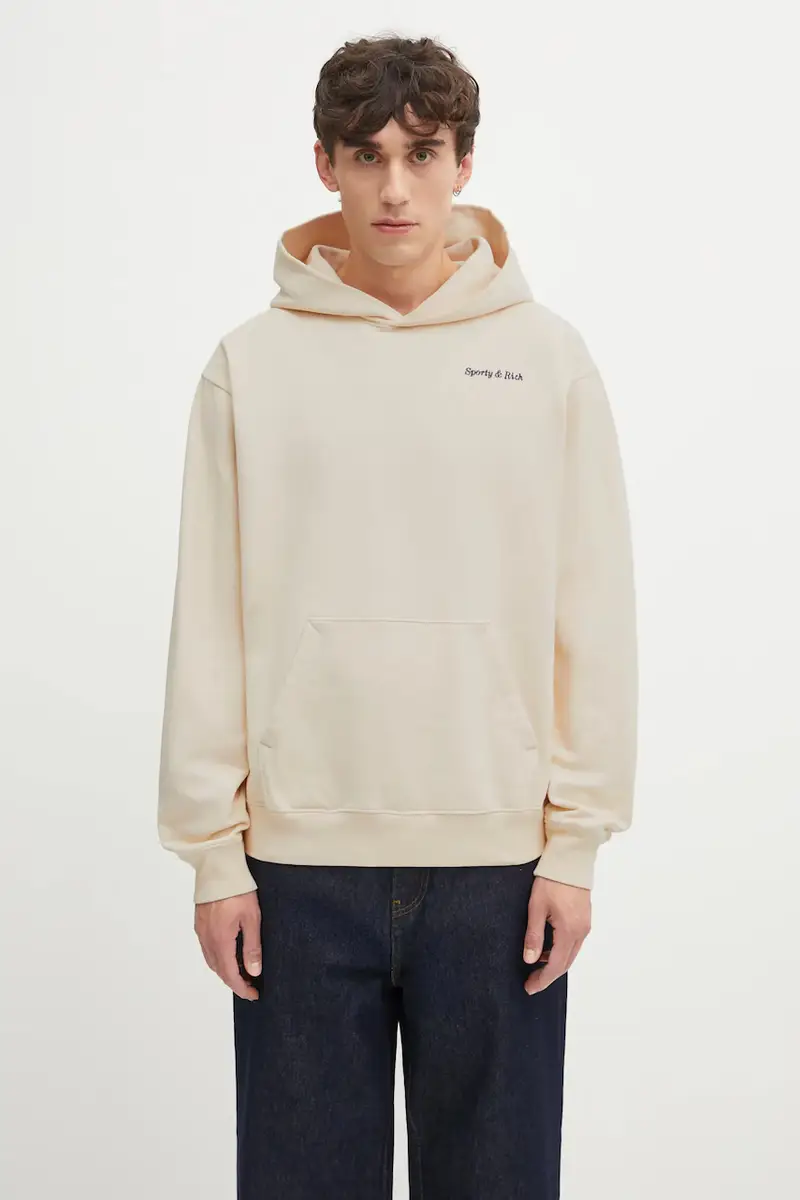 felpa in cotone Eden Crest Embroidered colore beige con cappuccio ST07060666CR01