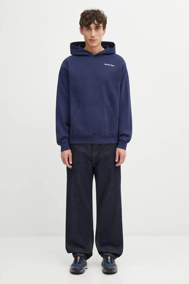 felpa in cotone Eden Crest Embroidered colore blu navy con cappuccio con applicazione ST06760666BL106 miniatura 5