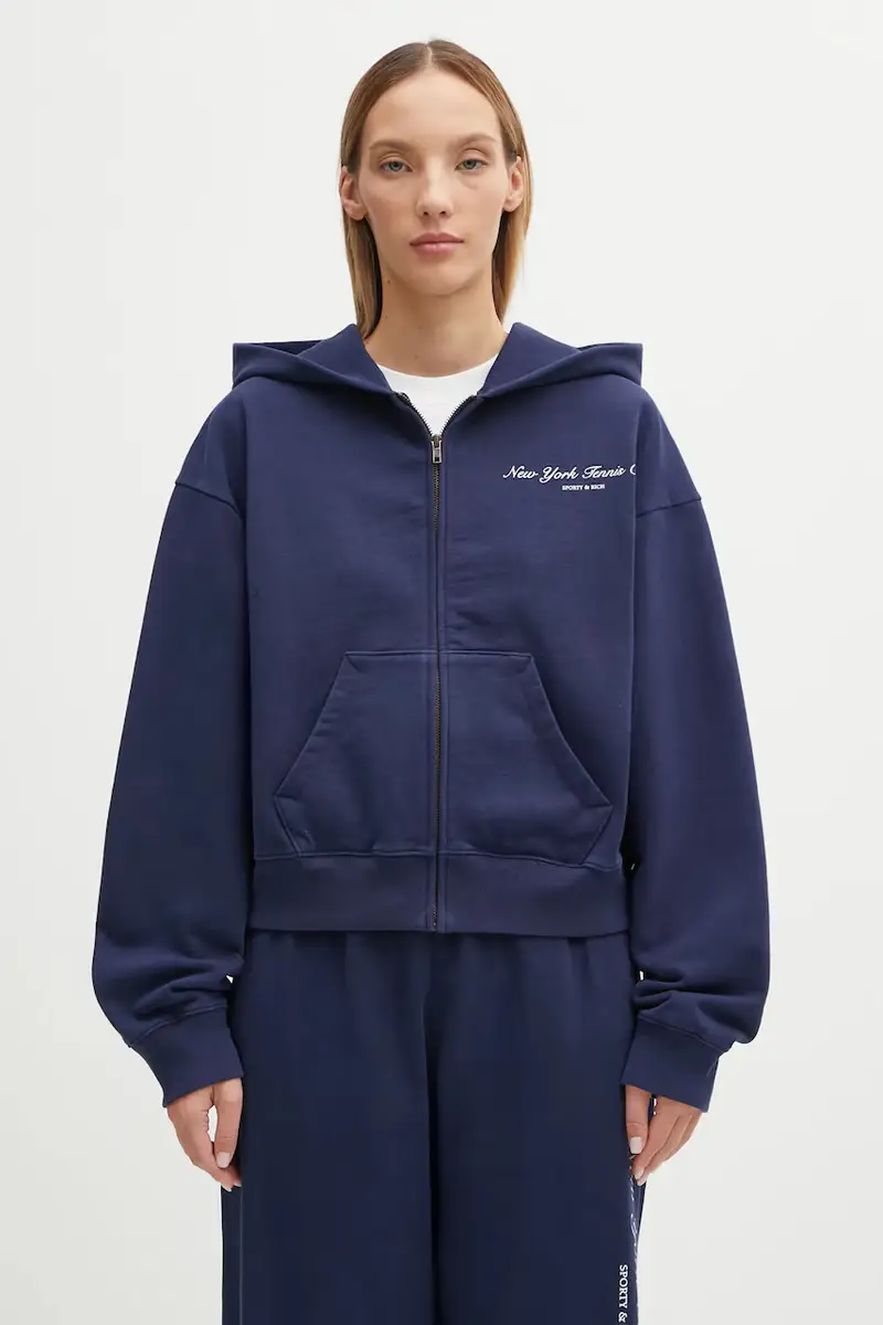 felpa in cotone Ny Tennis Club Cropped Zip donna colore blu navy con cappuccio ST068621402BL106