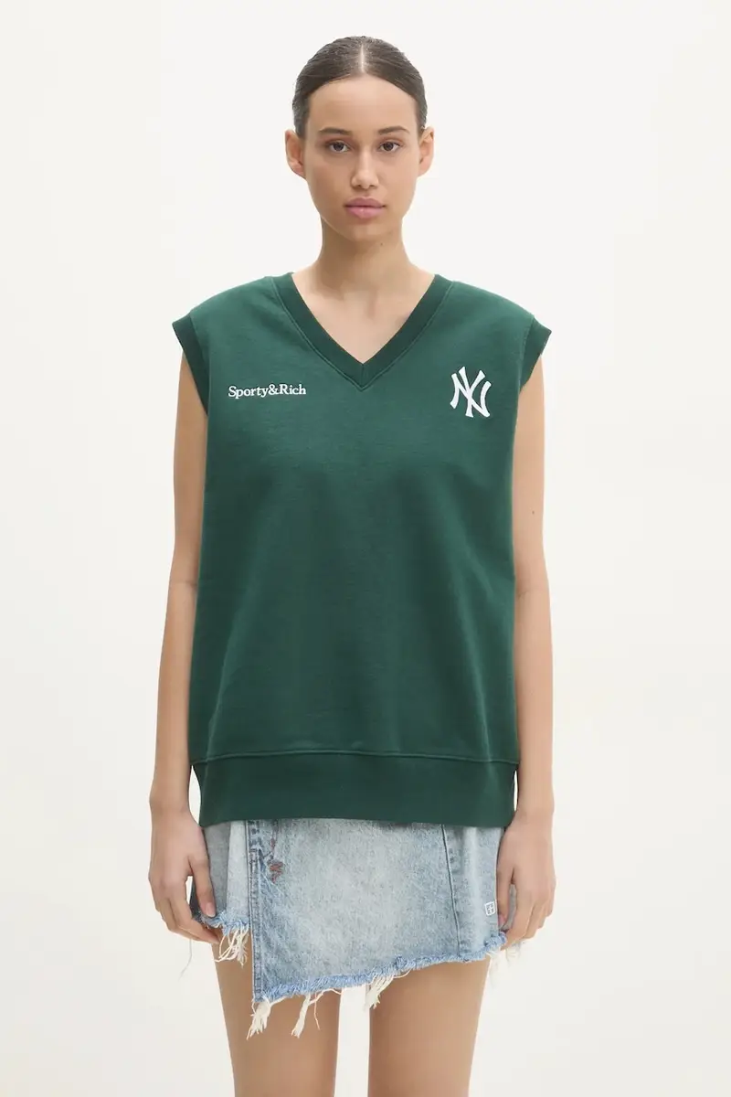 gilè in cotone Yankees Serif V-Neck colore verde con applicazione ST045505300GR10