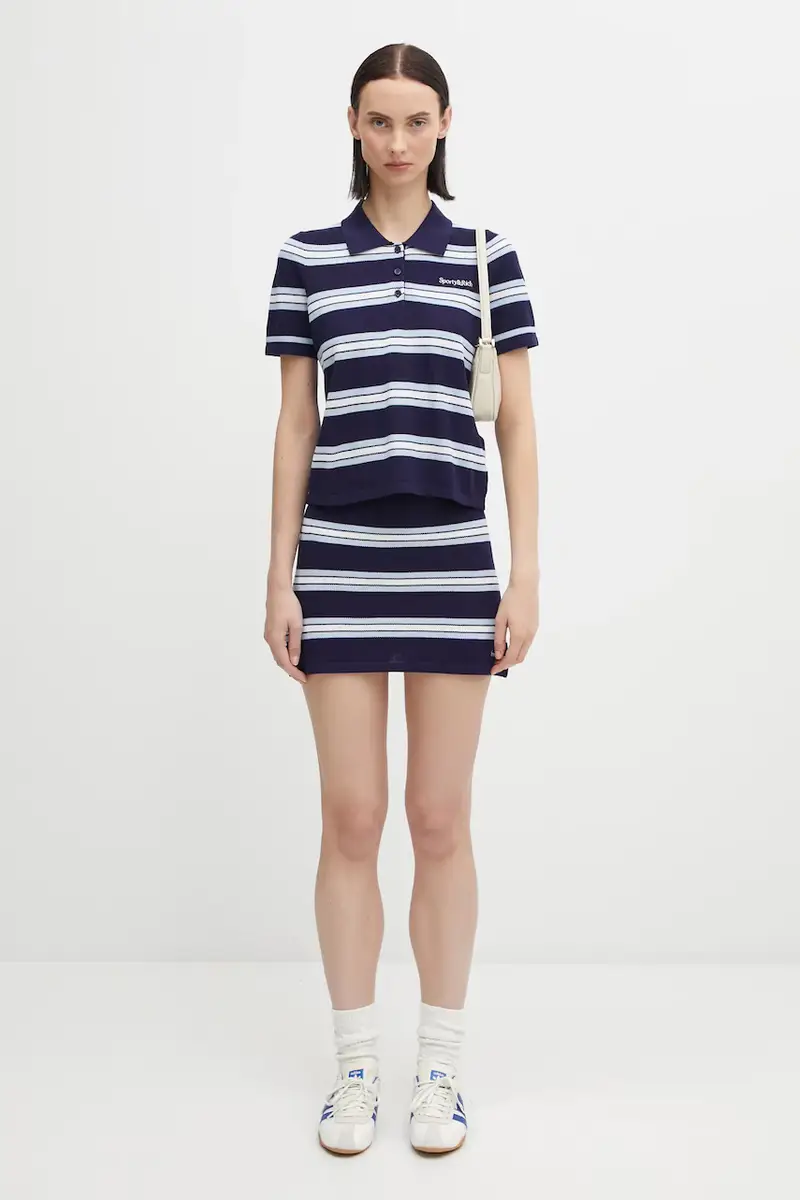 gonna in seta Serif Logo Silk Pique Aline colore blu navy SK016621300BL121 miniatura 5