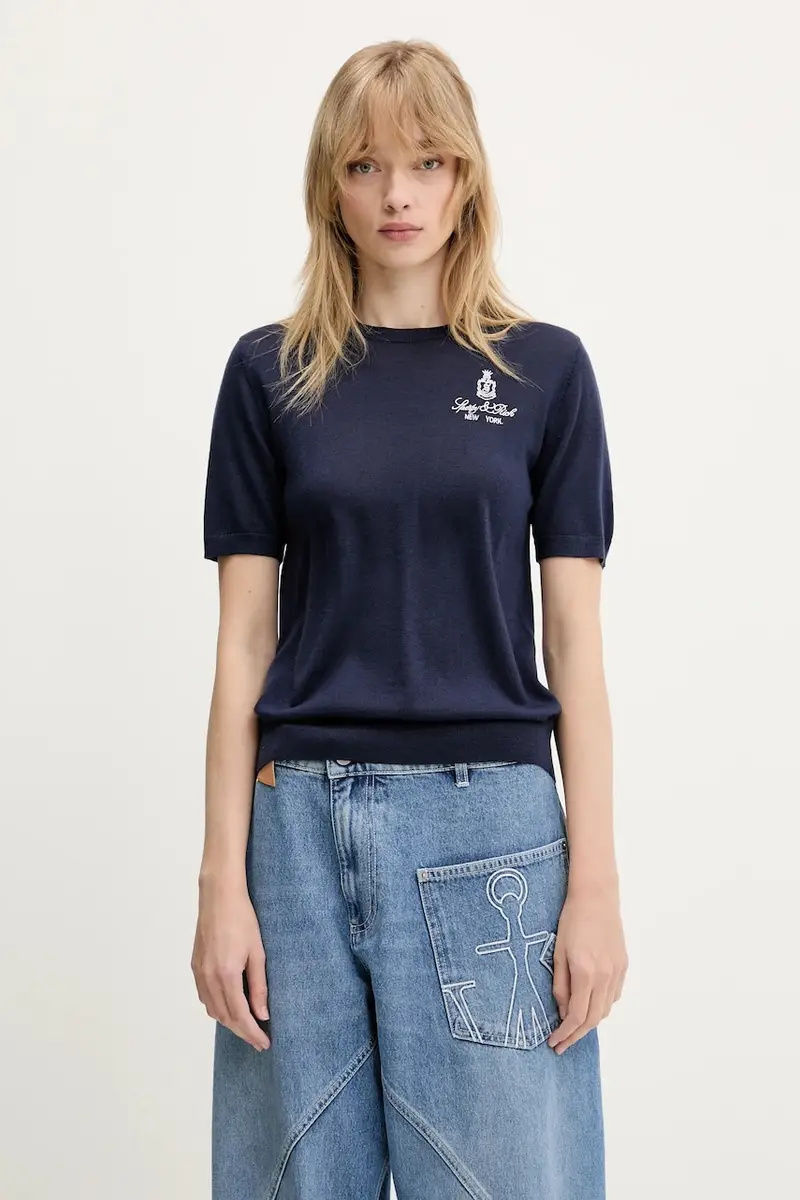 maglietta in lana Vendome Merino donna colore blu navy TO078606205BL106