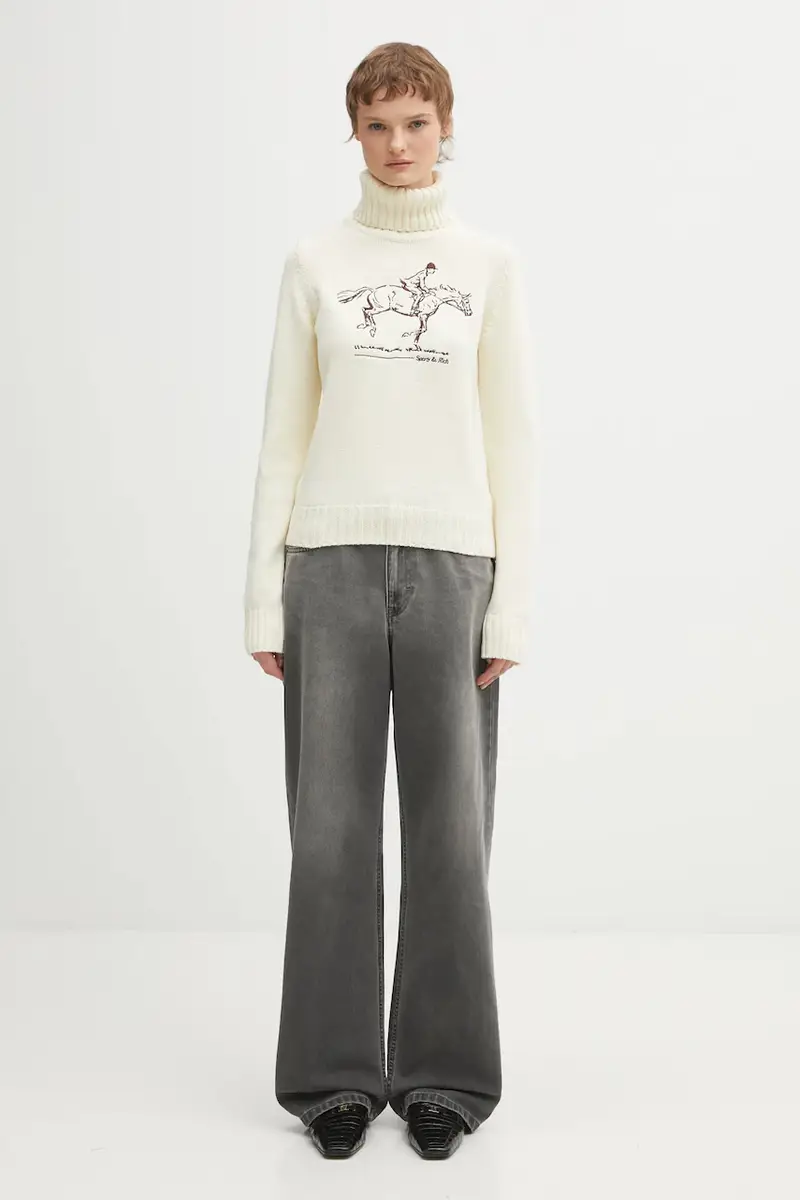 maglione in cotone Horse Knitted Beige miniatura 5