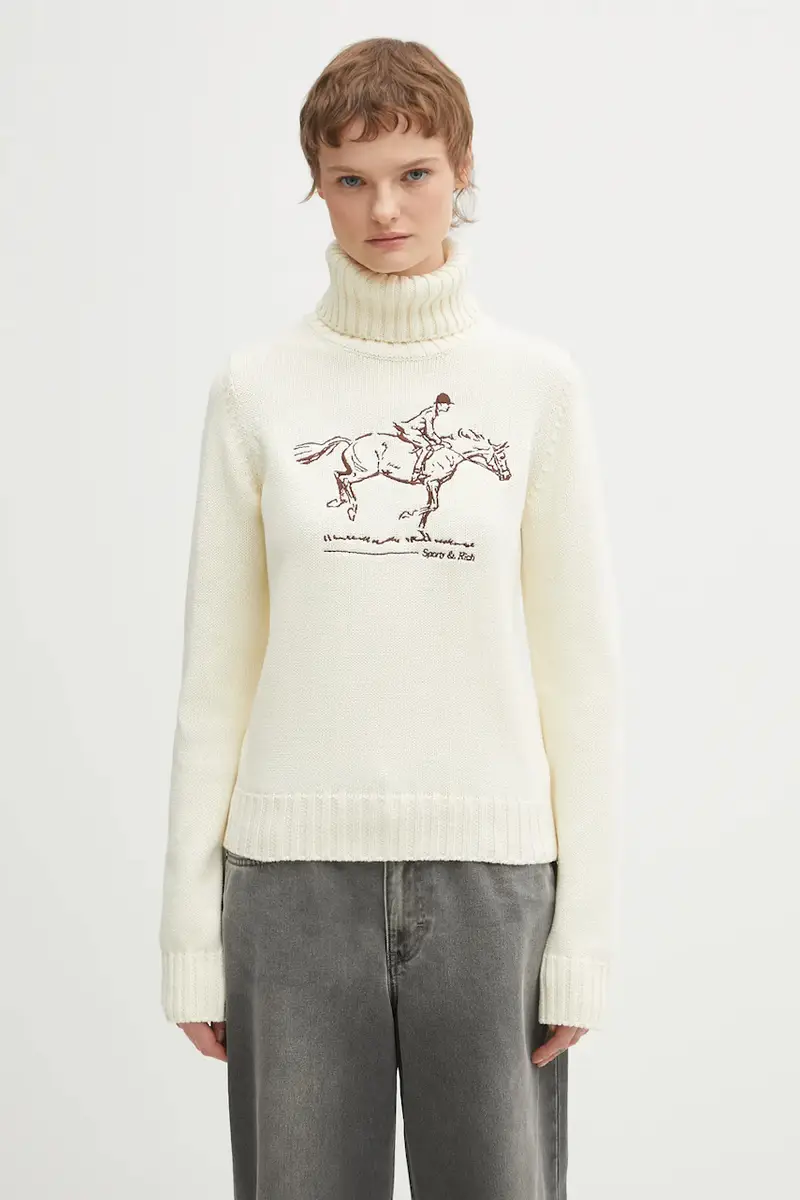 maglione in cotone Horse Knitted Beige