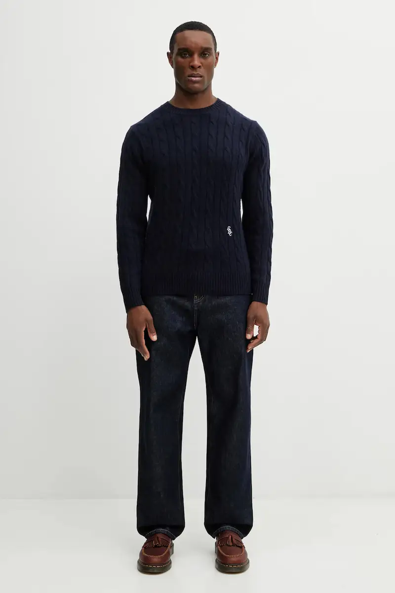 maglione in lana SRC Cableknit Cashmere Blu navy miniatura 5