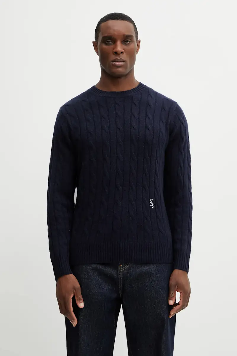 maglione in lana SRC Cableknit Cashmere Blu navy