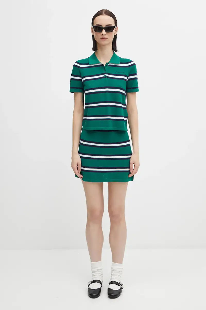 polo con seta Serif Logo Silk Pique Cropped Polo colore verde TO076621300GR50 miniatura 5