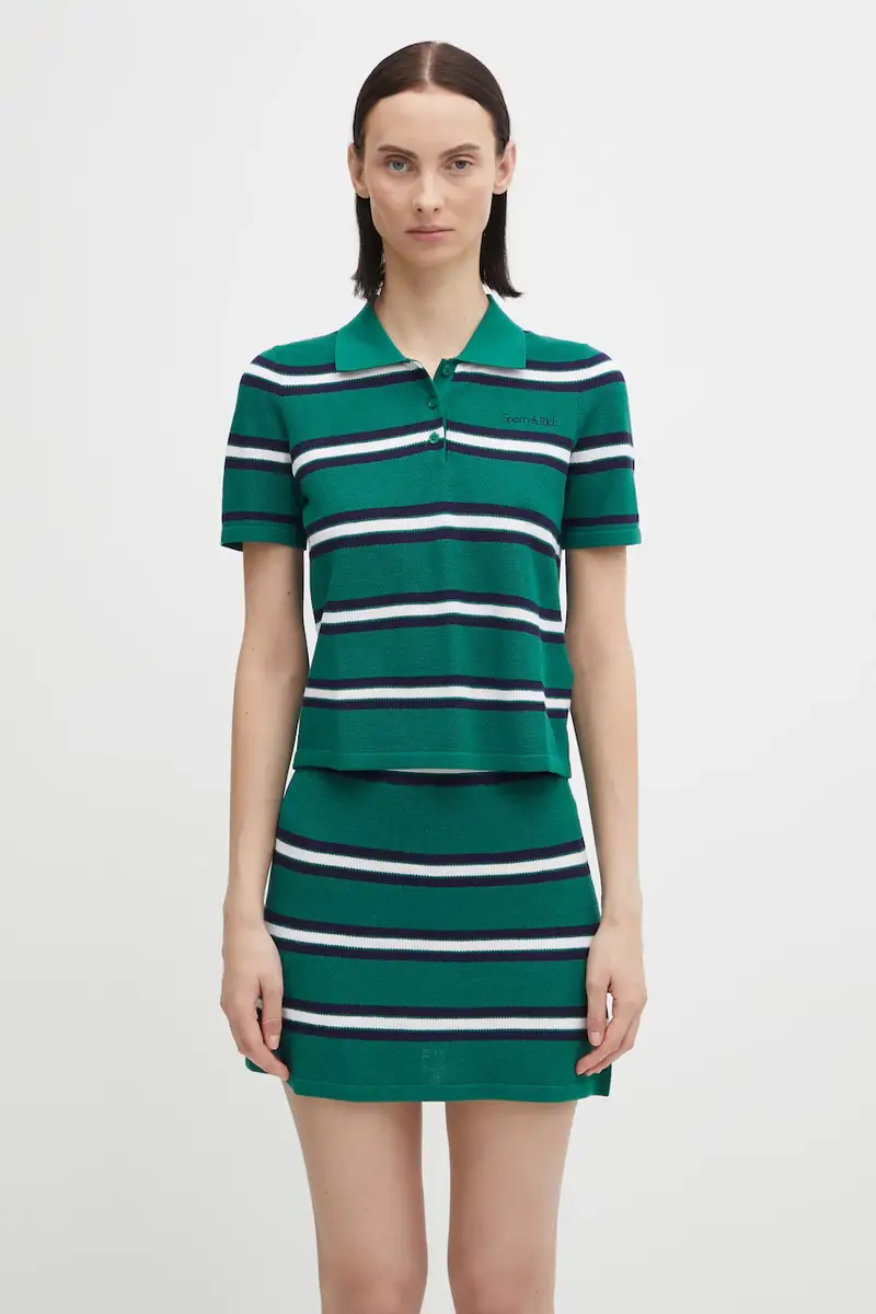 polo con seta Serif Logo Silk Pique Cropped Polo colore verde TO076621300GR50