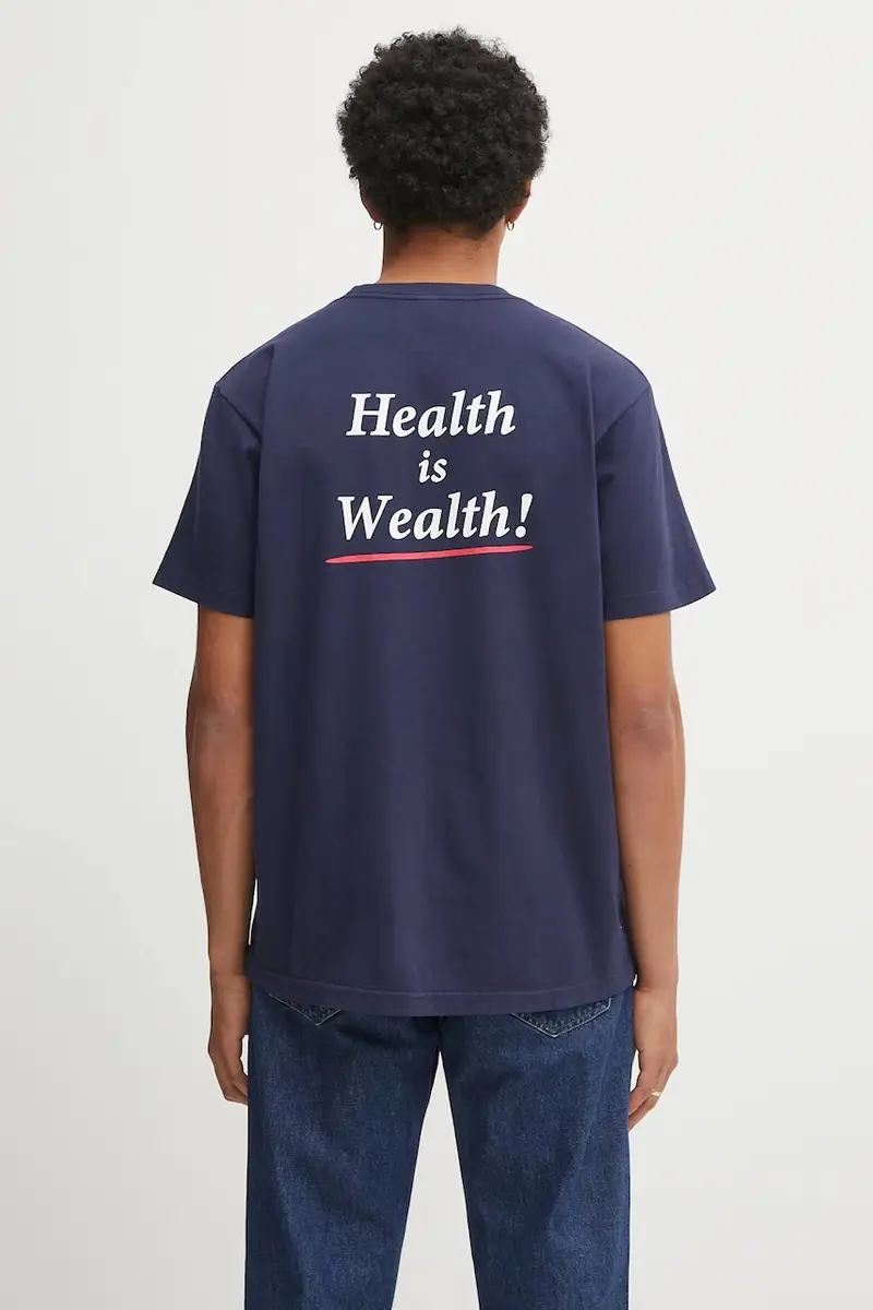 t-shirt in cotone Health Is Wealth colore blu navy TO043602006BL106