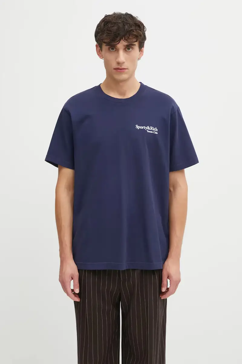 t-shirt in cotone Play Tennis colore blu navy TO043621425BL106