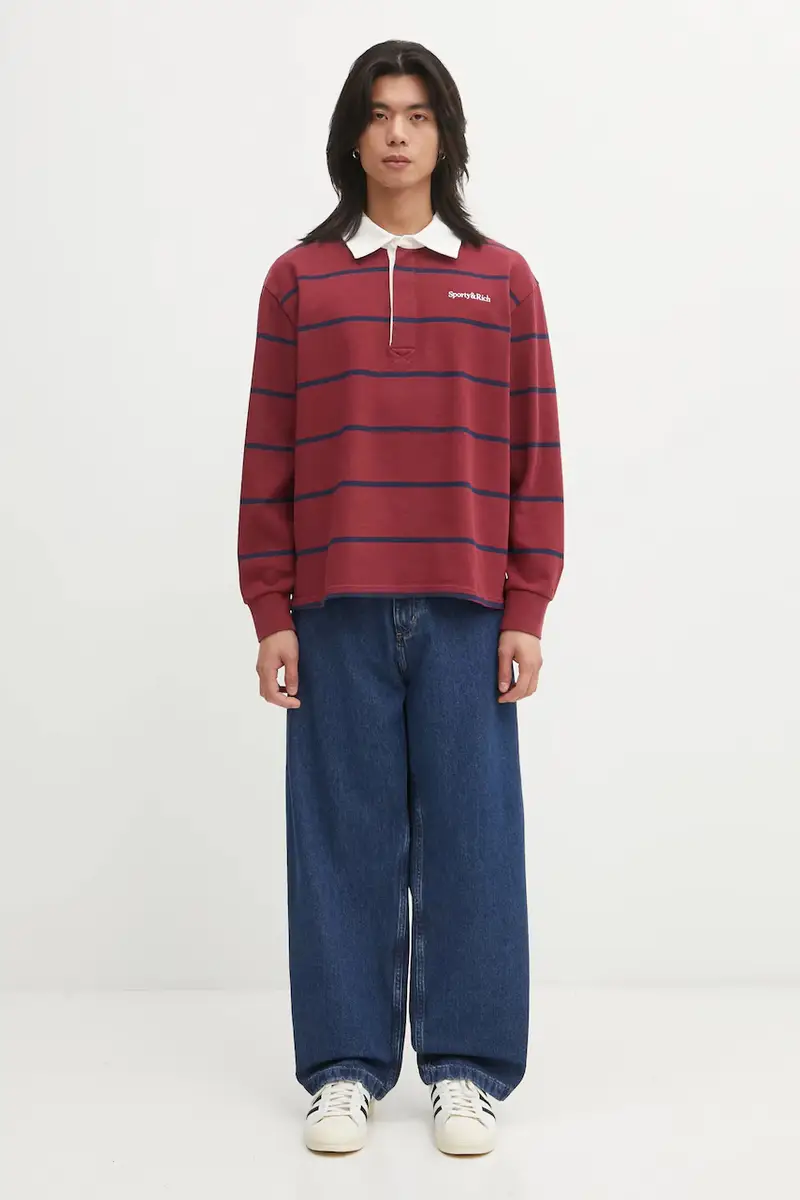 top a maniche lunghe in cotone Serif Logo Rugby colore rosso TO09562300RE40 miniatura 5