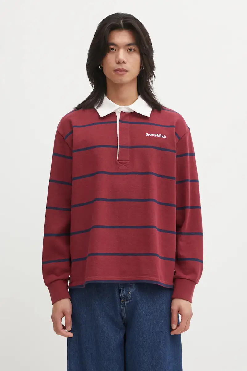 top a maniche lunghe in cotone Serif Logo Rugby colore rosso TO09562300RE40