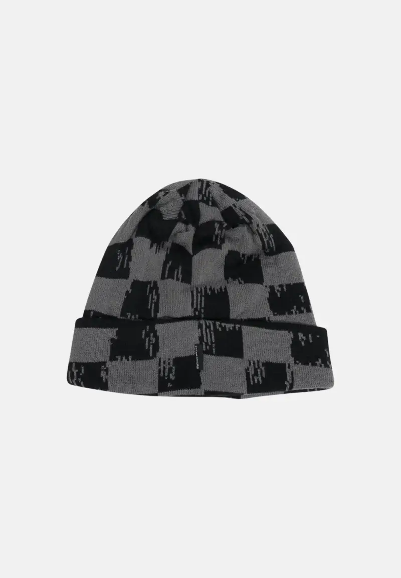 Berretto di lana grigio e nero per uomo e donna con motivo a scacchi miniatura 2