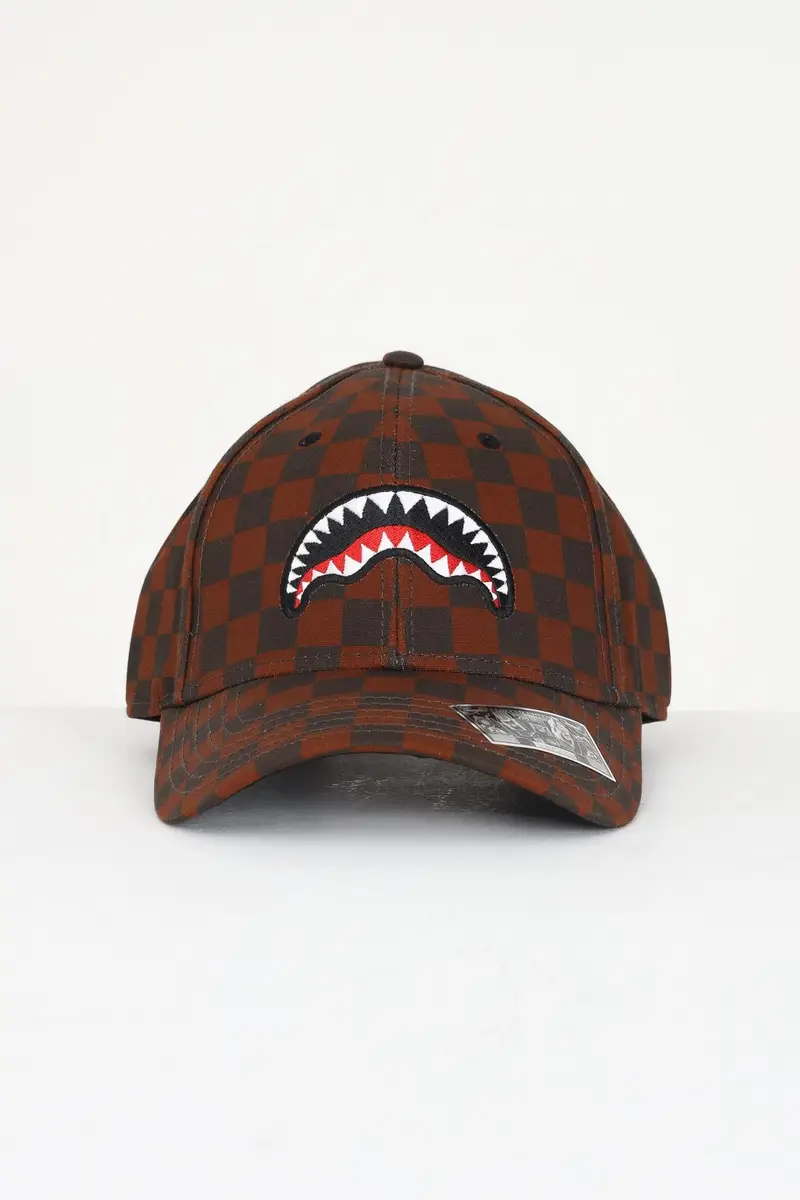 SPRAYGROUND Cappello con visiera marrone e nero per uomo e donna con ricamo shark