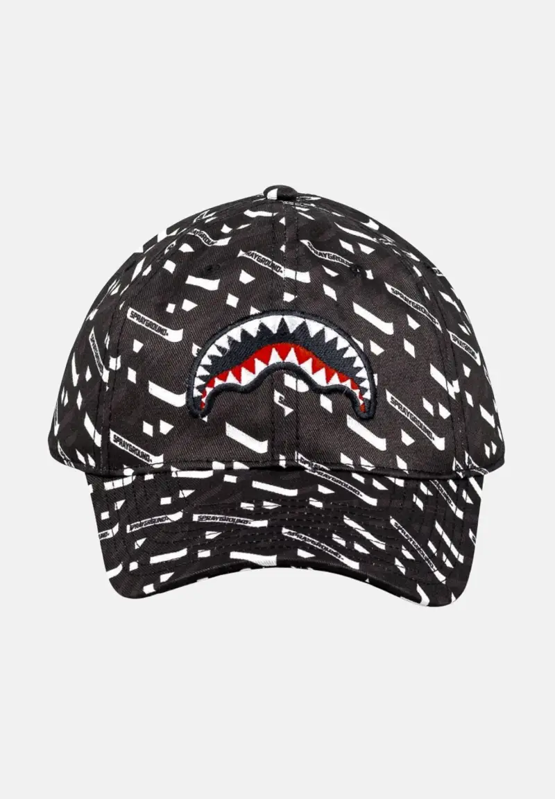 Sprayground Cappello con visiera nero per uomo e donna con stampa logata e shark mouth