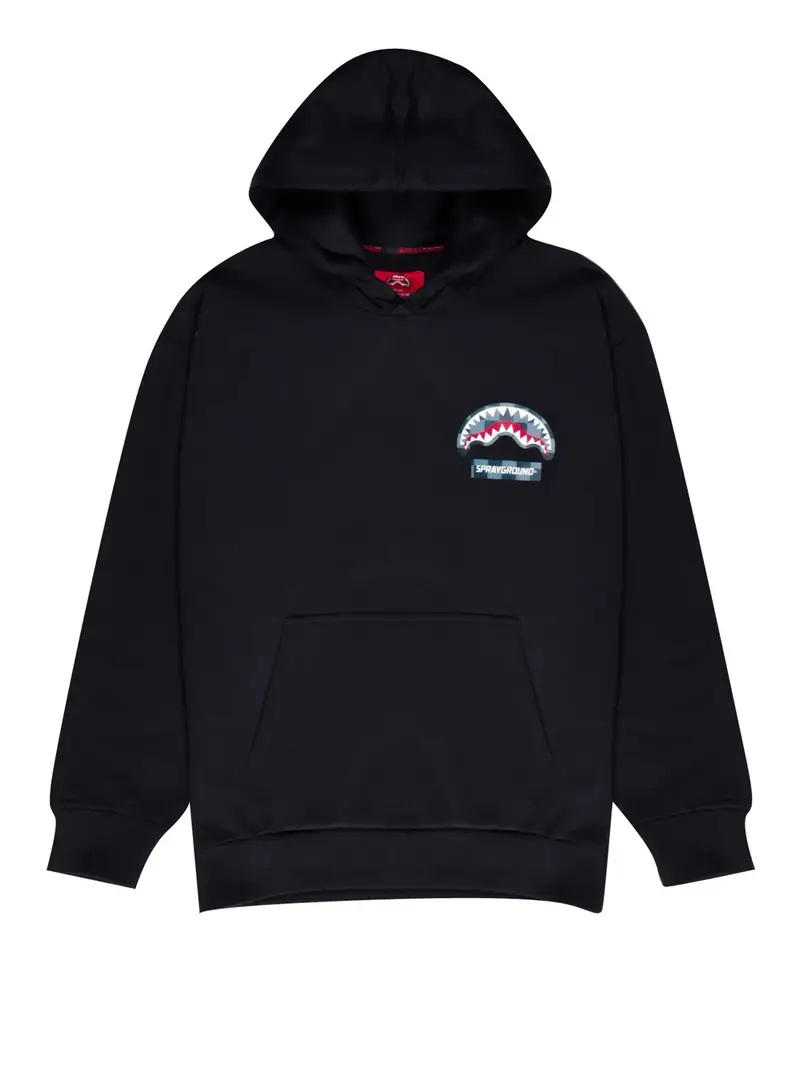 felpa cappuccio sprayground checkered shark da uomo - nero