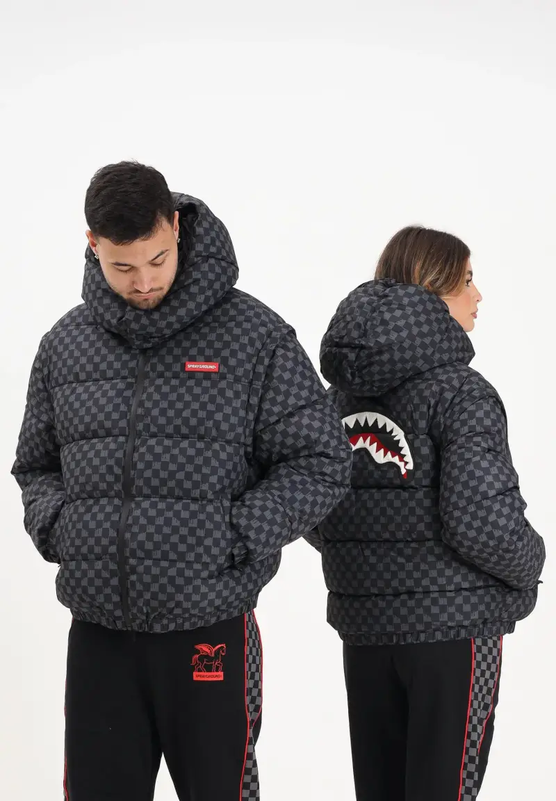 Piumino Drip Check grigio e nero per uomo e donna miniatura 2